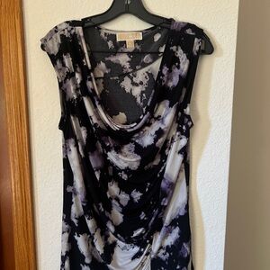 Michael Kors Women’s Top Medium Purple Black Abstract Print Cowl Neck